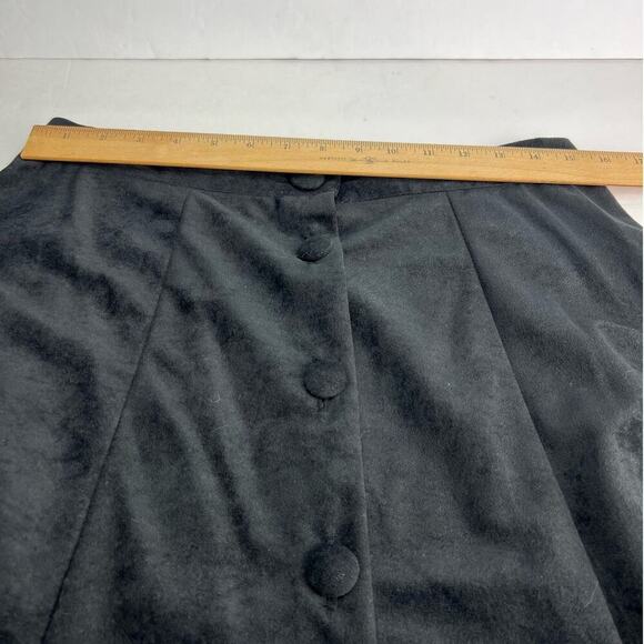 VTG BFA A-Line Midi Skirt High Waist Button Front Faux Suede Black Modest 14 - Picture 9 of 10